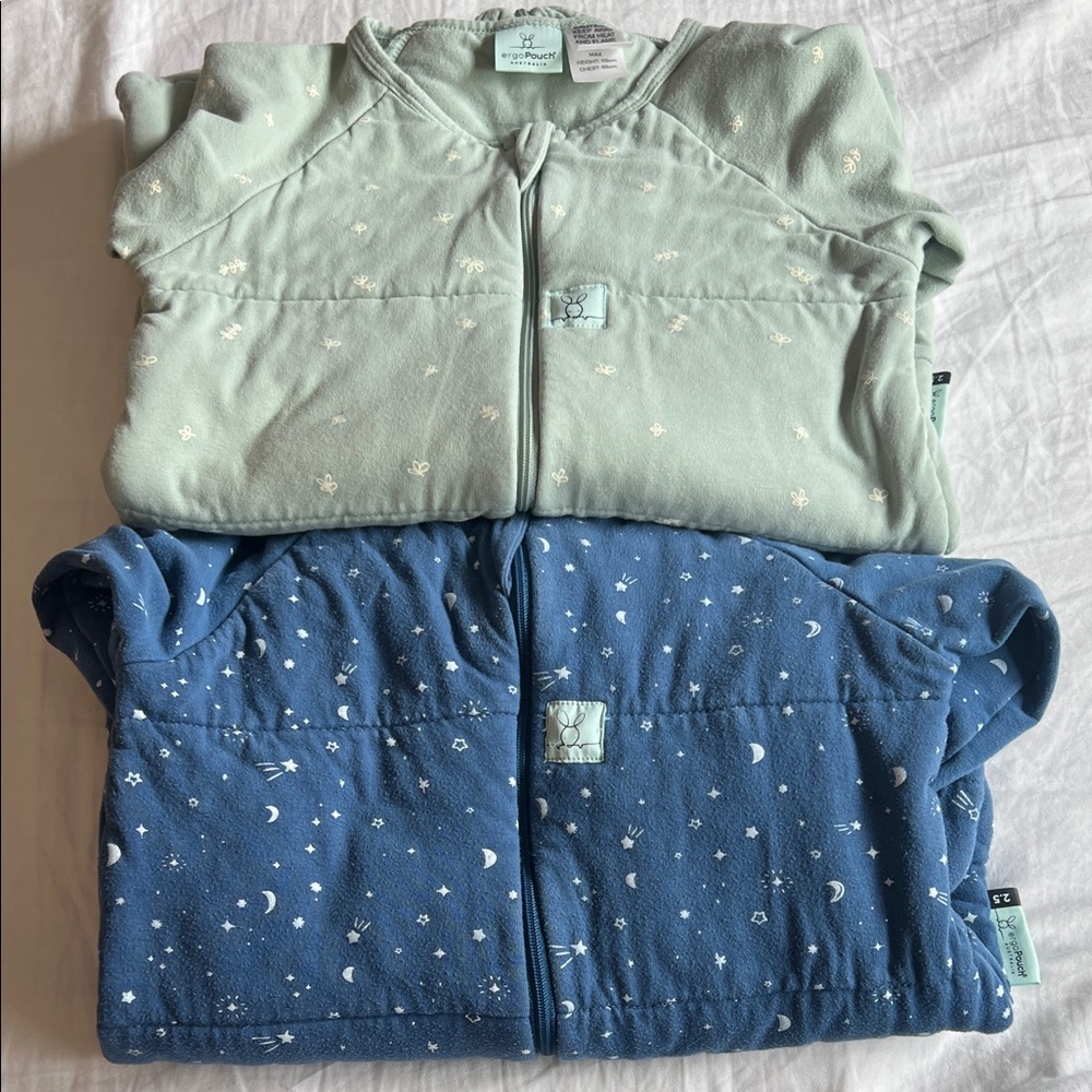 ErgoPouch Sleep Onesie 2.5 TOG Blue and Green Baby 2 Set Bundle